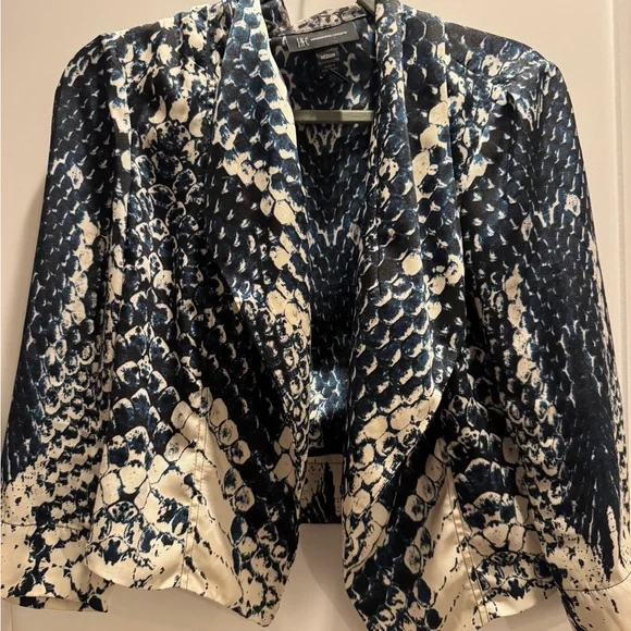 INC International Concepts Womens Crop Blazer Jacket Blue Silky Snake Print M - Picture 4 of 6
